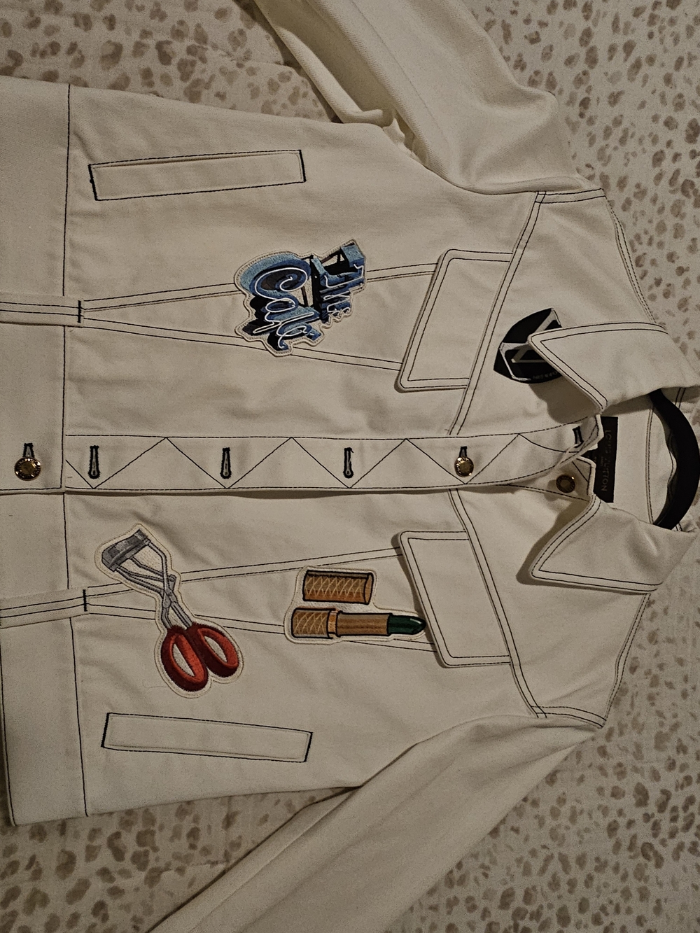 Louis Vuitton by Virgil Abloh Cream Denim Embroidered Badge Patch Jacket